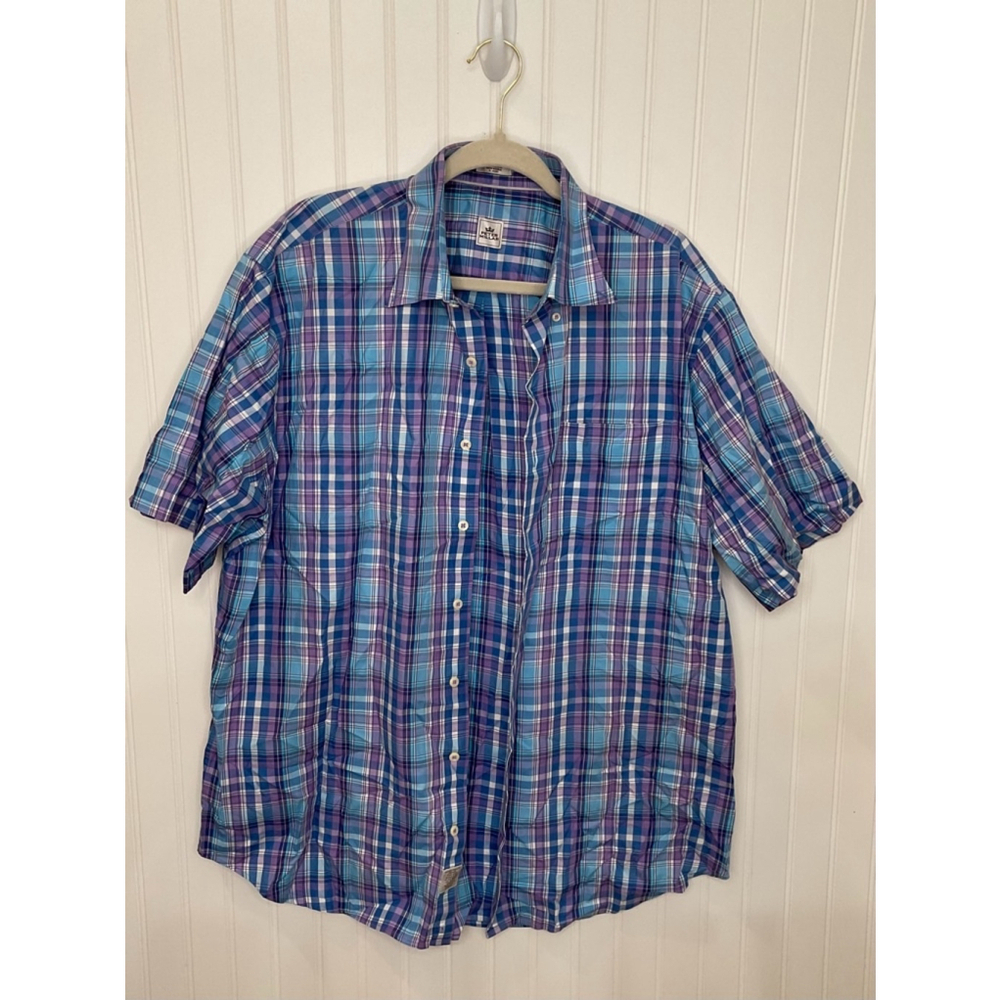 Men's Peter Millar Shirt XL Blue Purple Plaid short sleeve button up